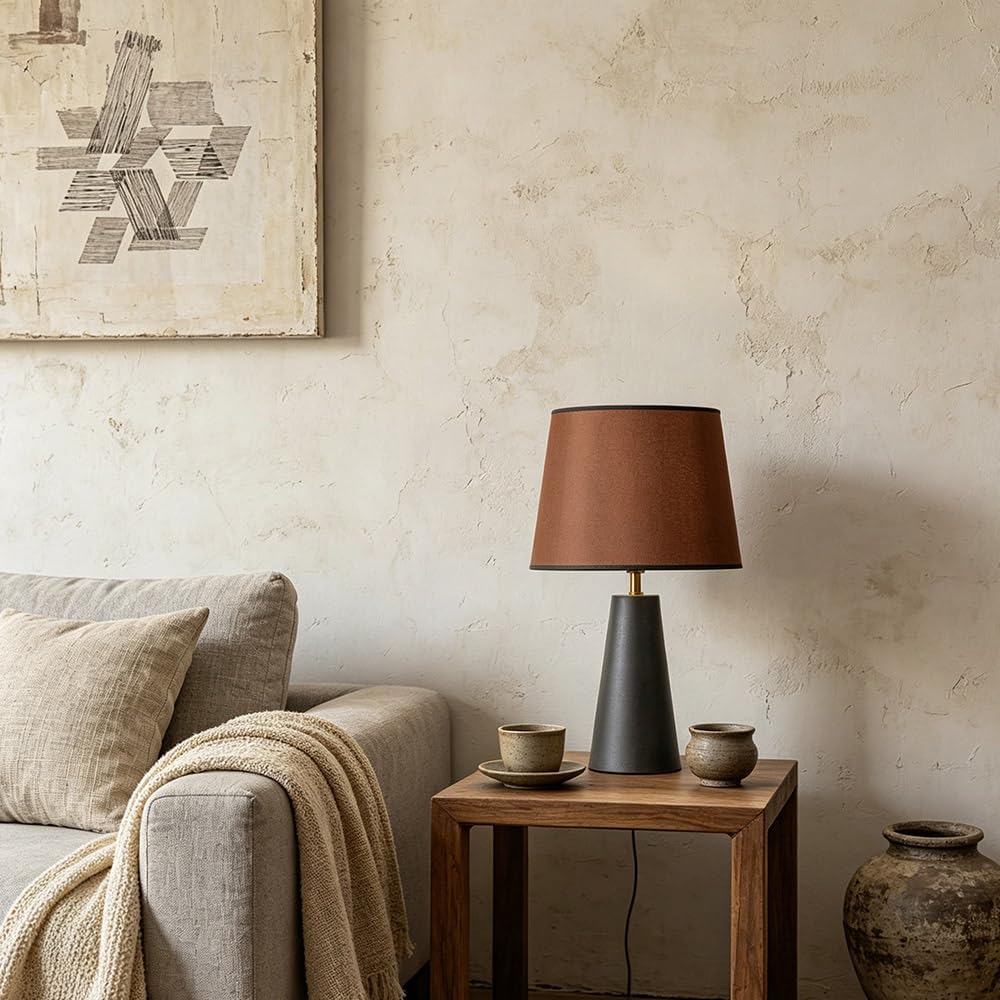 Machineuk Modern Bedside Table Lamp – Linen Shade, Black Metal Base