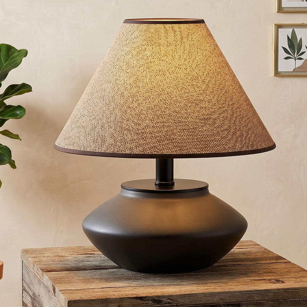 Machineuk Farmhouse Ceramic Table Lamp – Black Base, Linen Shade