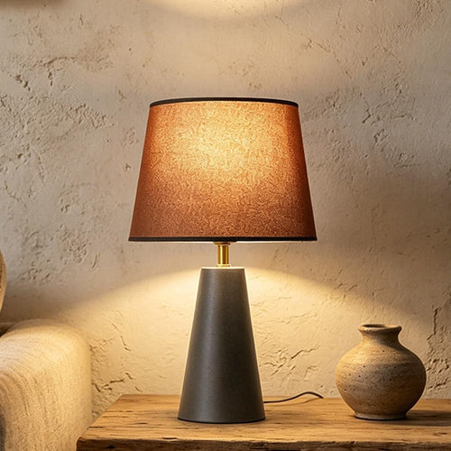 Machineuk Modern Bedside Table Lamp – Linen Shade, Black Metal Base