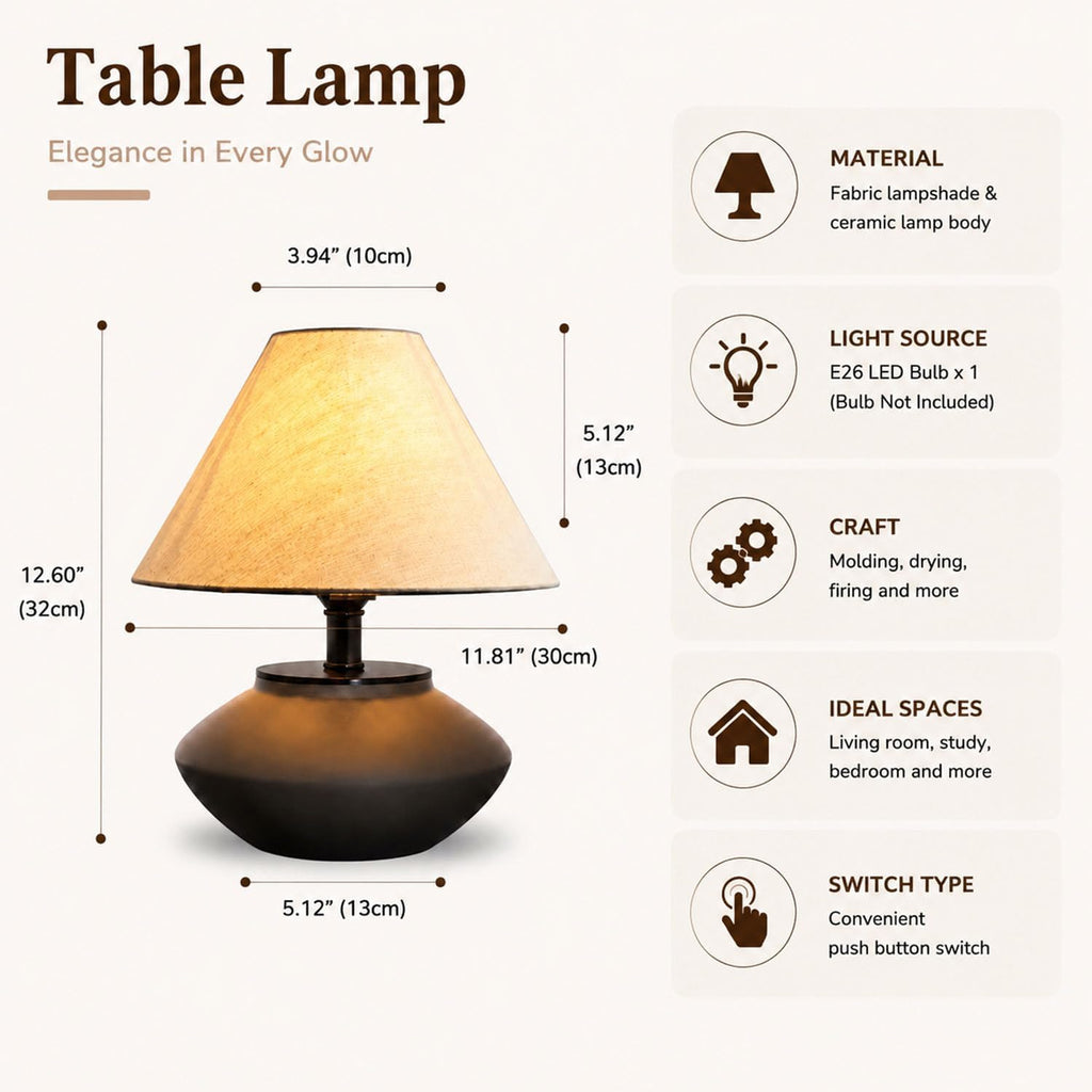 Machineuk Farmhouse Ceramic Table Lamp – Black Base, Linen Shade