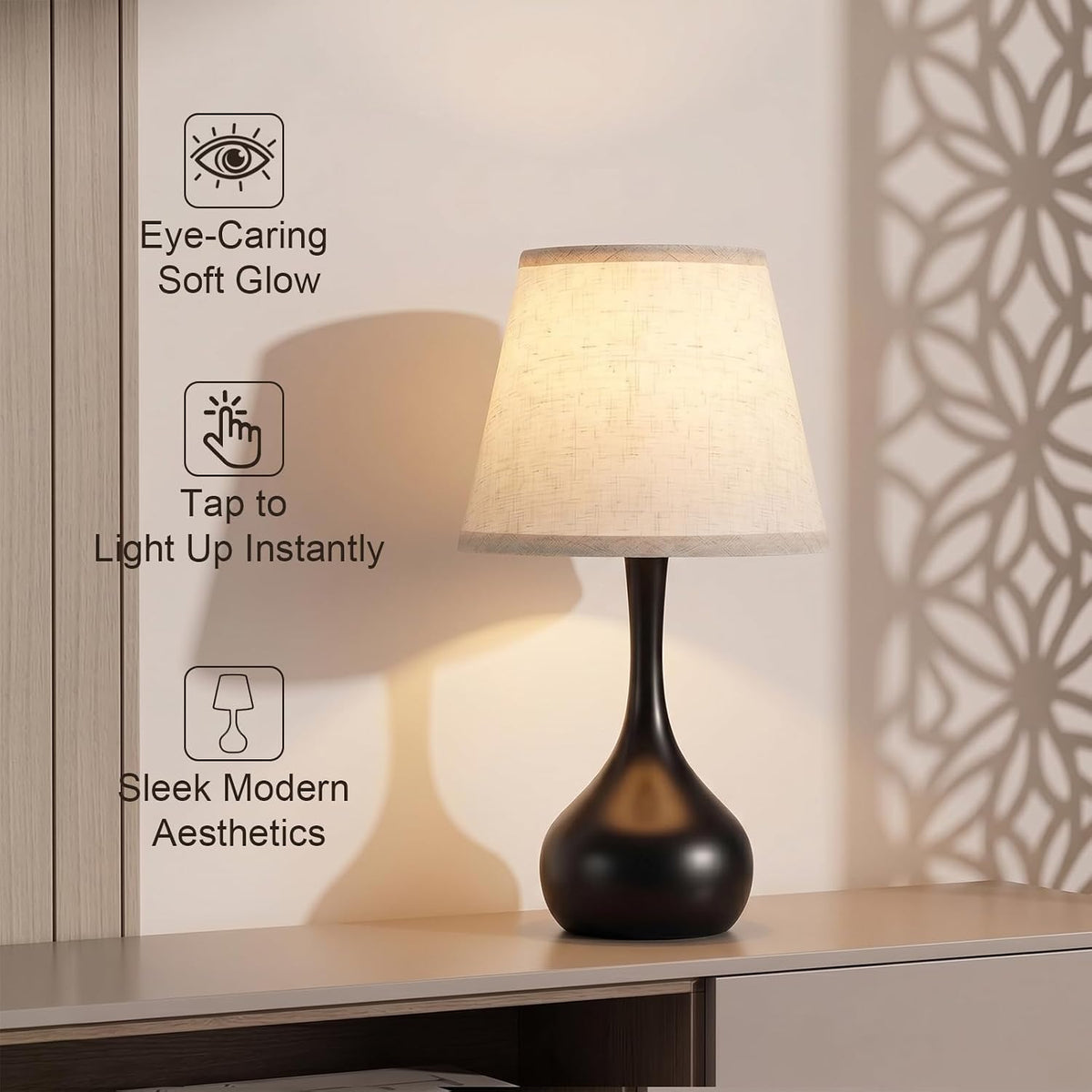 Machineuk Touch Bedside Table Lamp – 3-Way Dimmable with Fabric Shade