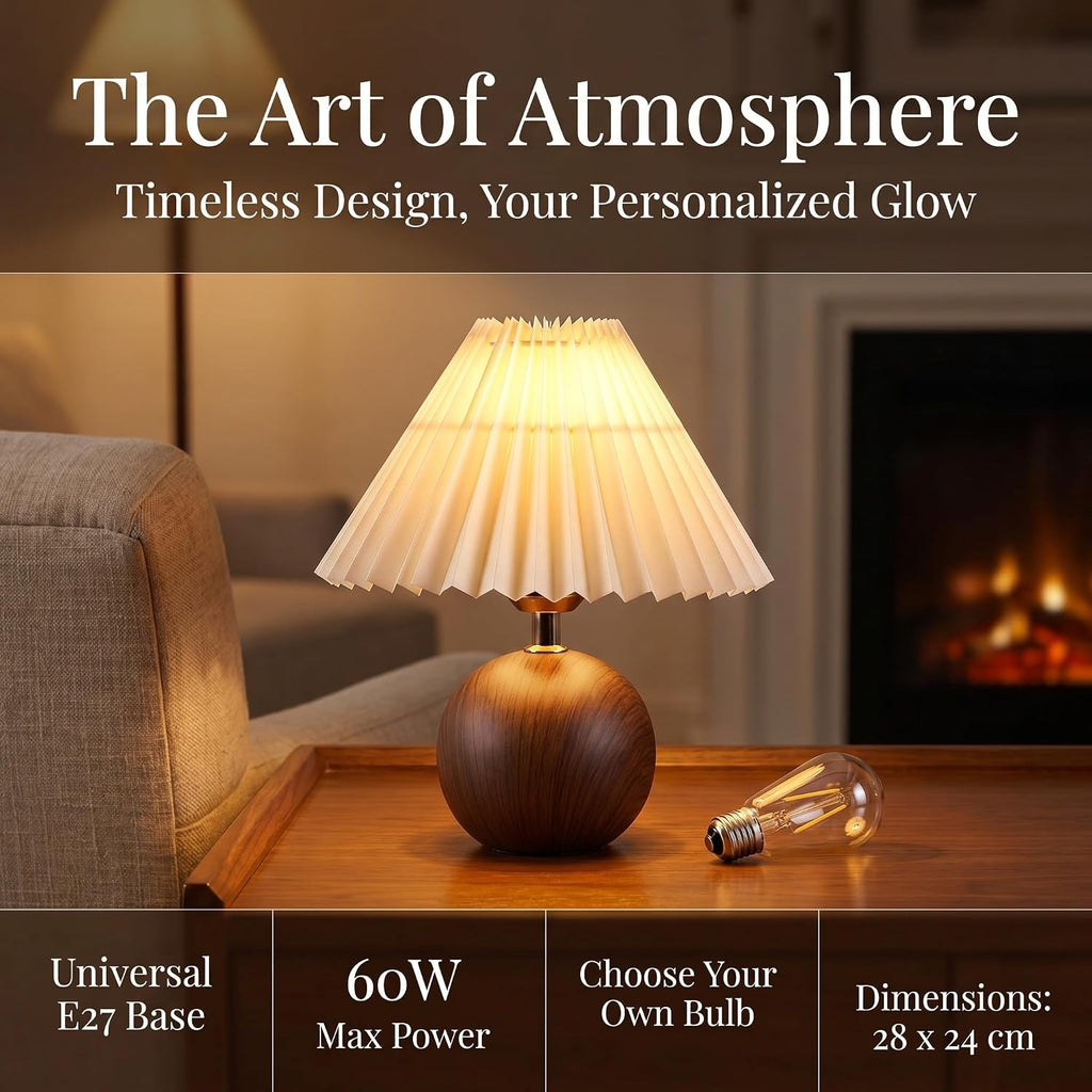 Machineuk Ceramic Globe Table Lamp – Walnut Base, Beige Shade