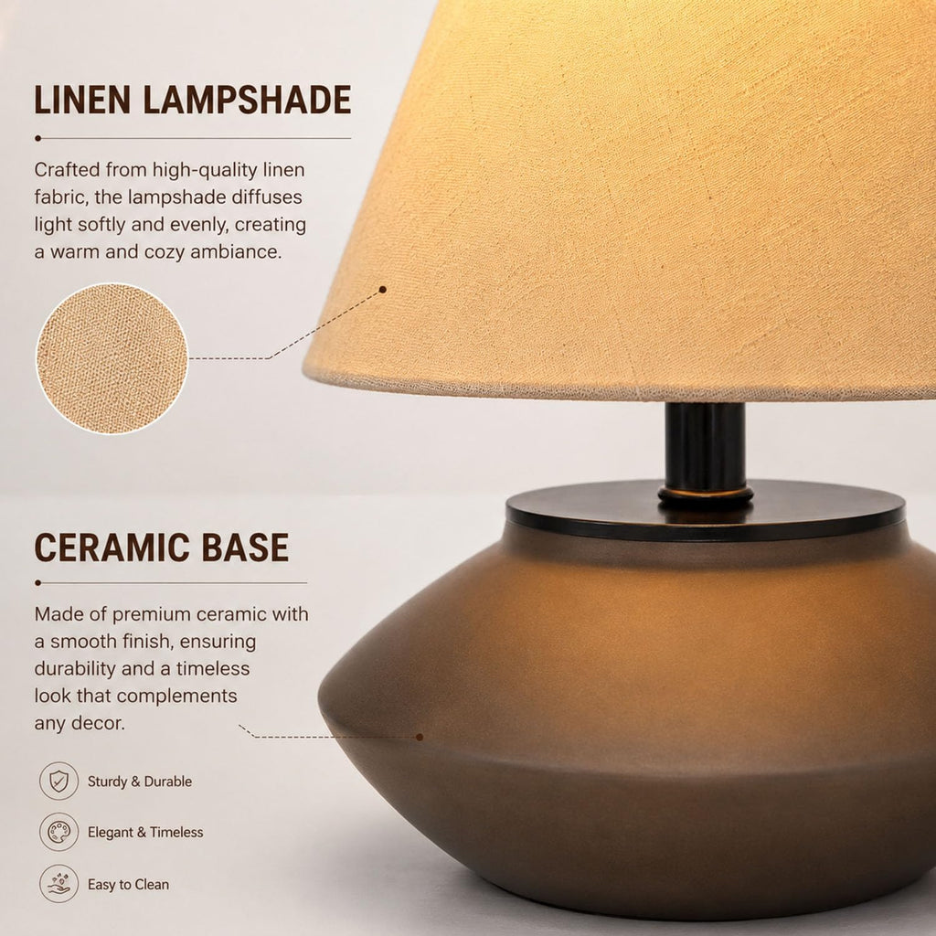 Machineuk Farmhouse Ceramic Table Lamp – Black Base, Linen Shade