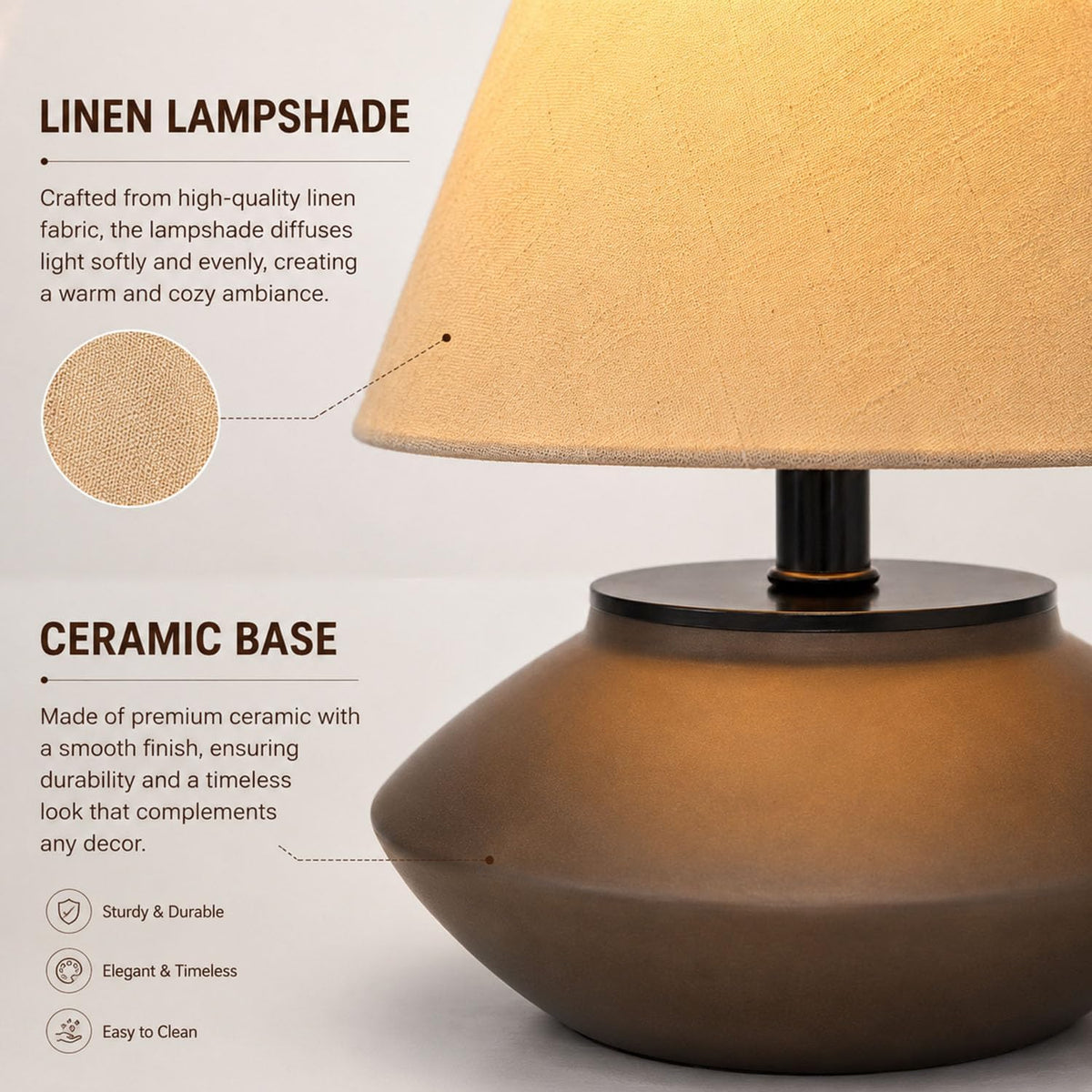 Machineuk Farmhouse Ceramic Table Lamp – Black Base, Linen Shade