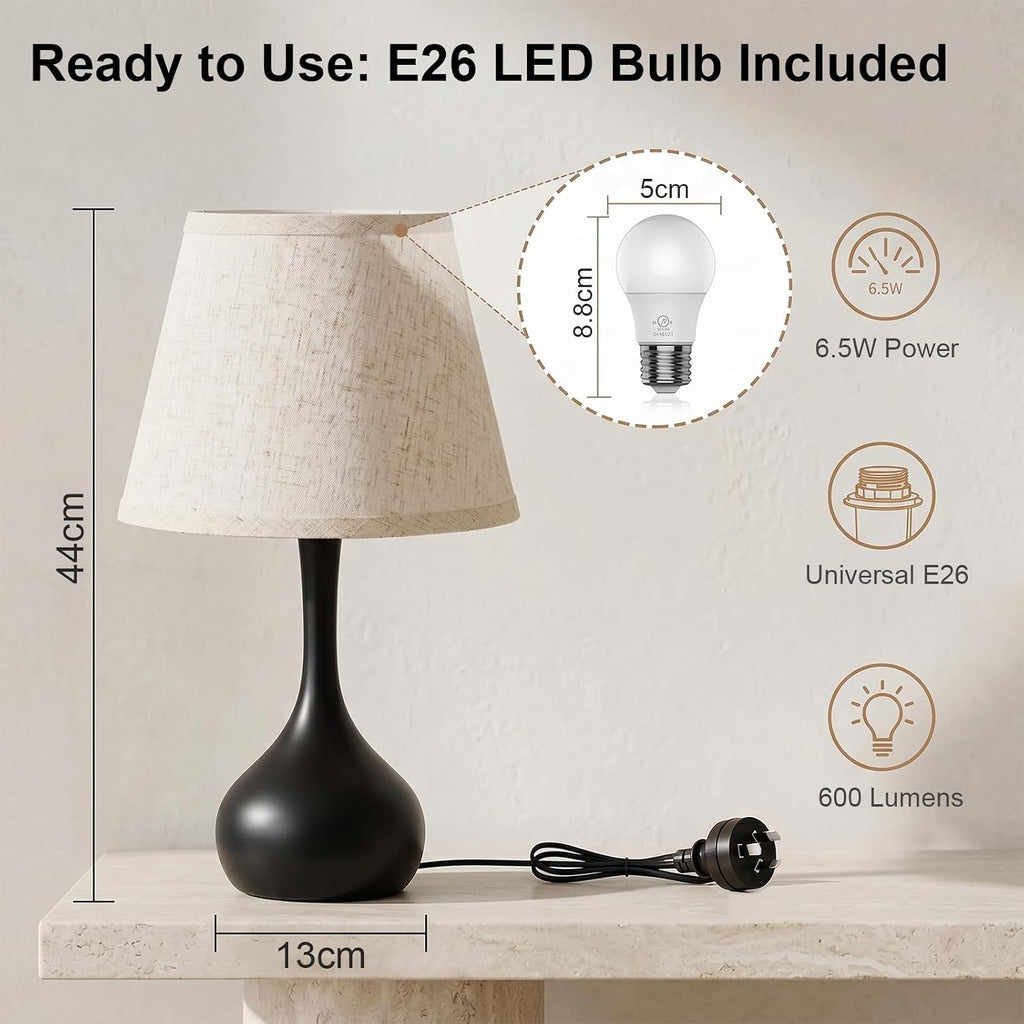 Machineuk Touch Bedside Table Lamp – 3-Way Dimmable with Fabric Shade