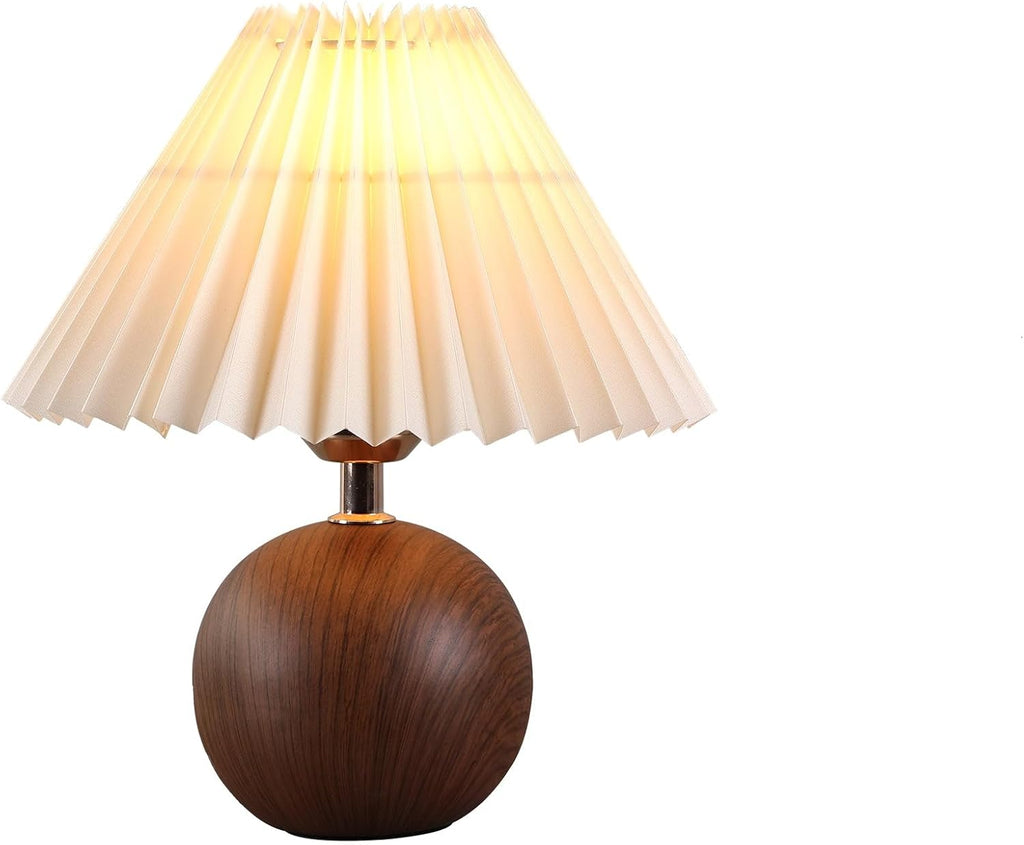 Machineuk Ceramic Globe Table Lamp – Walnut Base, Beige Shade