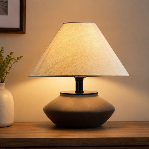 Machineuk Farmhouse Ceramic Table Lamp – Black Base, Linen Shade