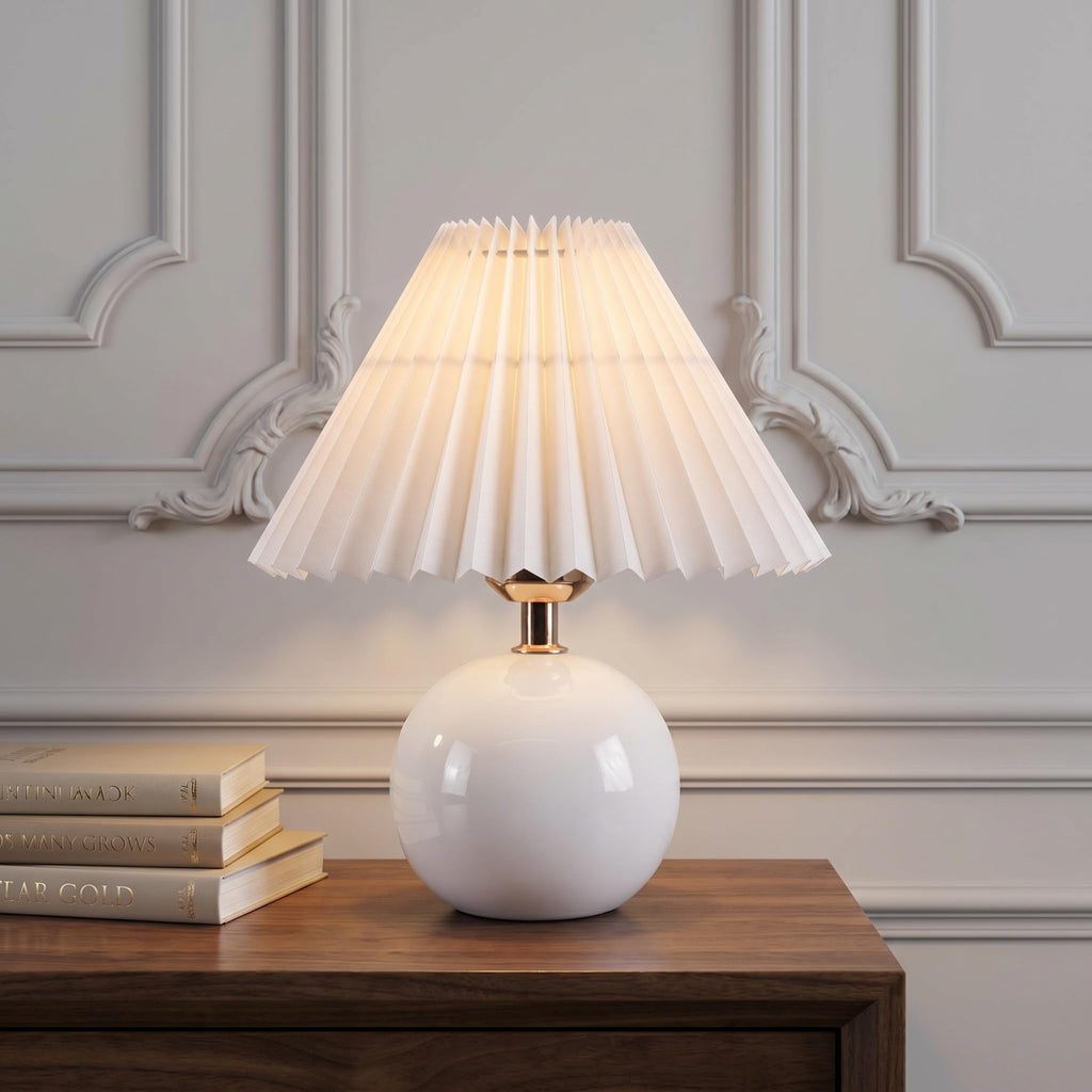 Machineuk Ceramic Globe Table Lamp – Walnut Base, Beige Shade