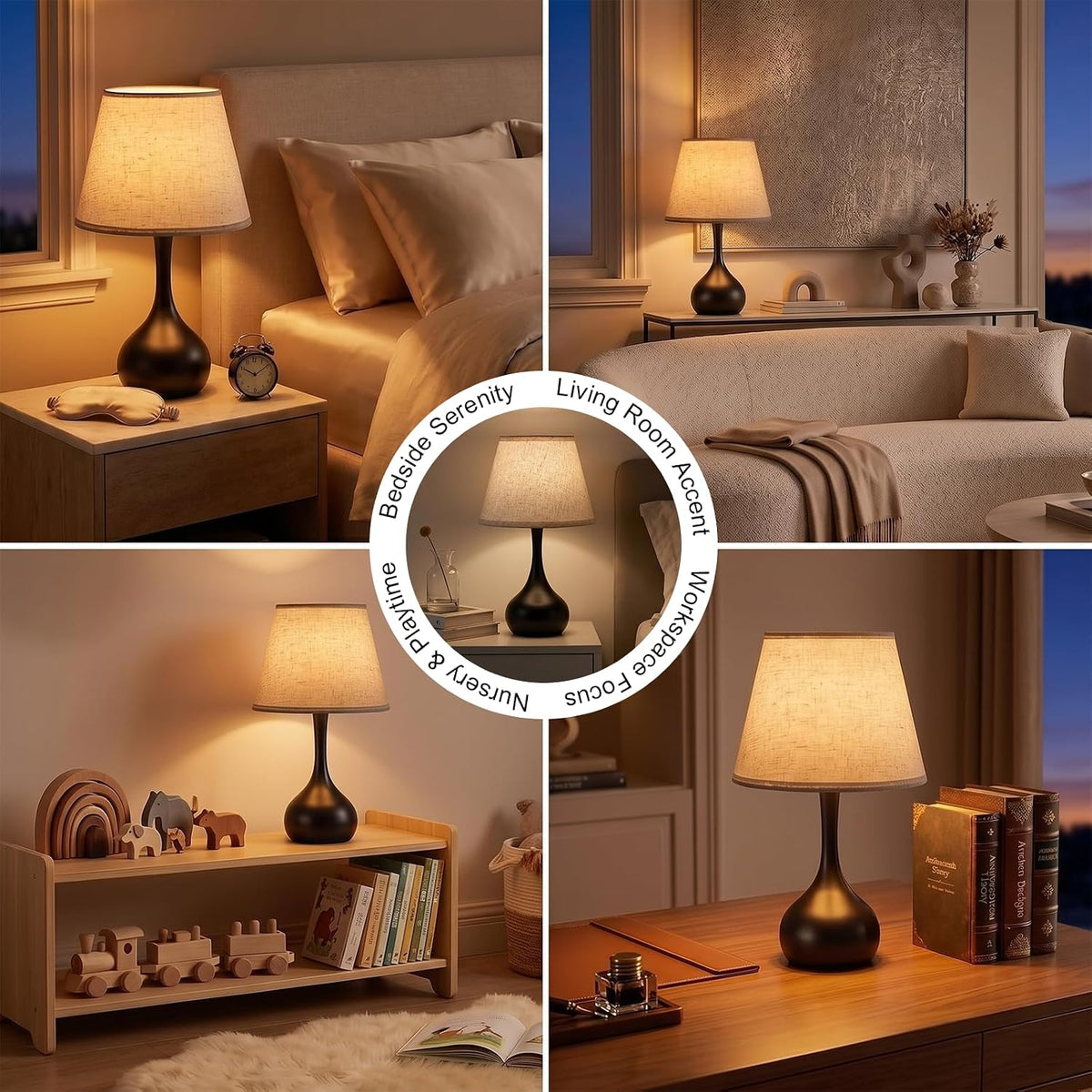 Machineuk Touch Bedside Table Lamp – 3-Way Dimmable with Fabric Shade