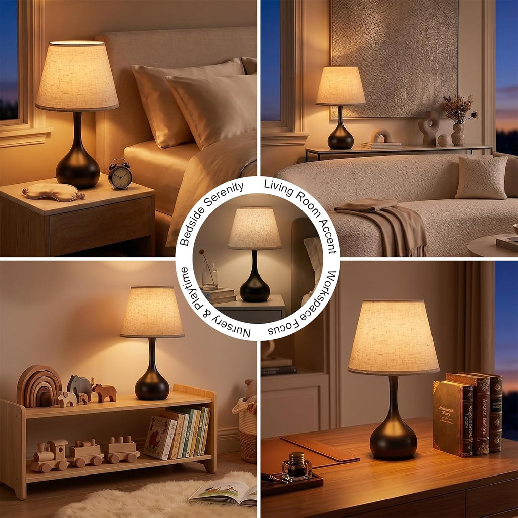 Machineuk Touch Bedside Table Lamp – 3-Way Dimmable with Fabric Shade