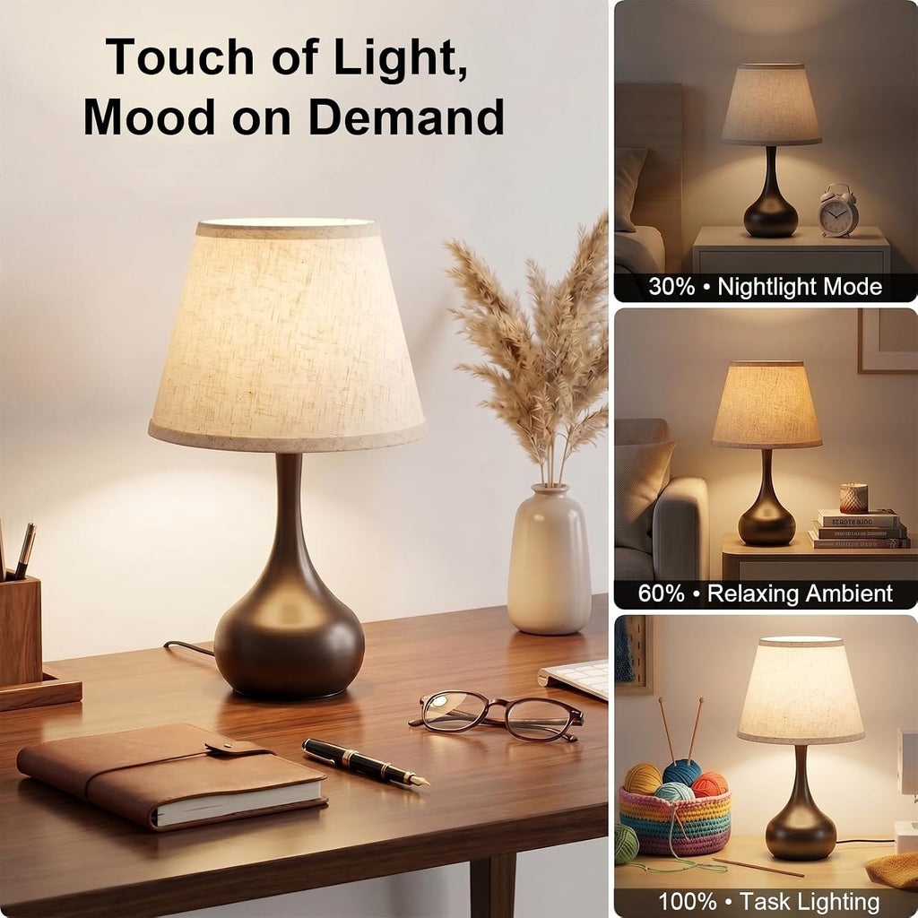 Machineuk Touch Bedside Table Lamp – 3-Way Dimmable with Fabric Shade